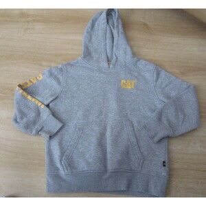 Caterpillar CAT Hoodie Hooded Sweatshirt Gray Embroidered Youth Size S 7/8